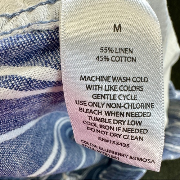 Beach Lunch Lounge Linen Striped Blue and White Pants Size M - Picture 5 of 6